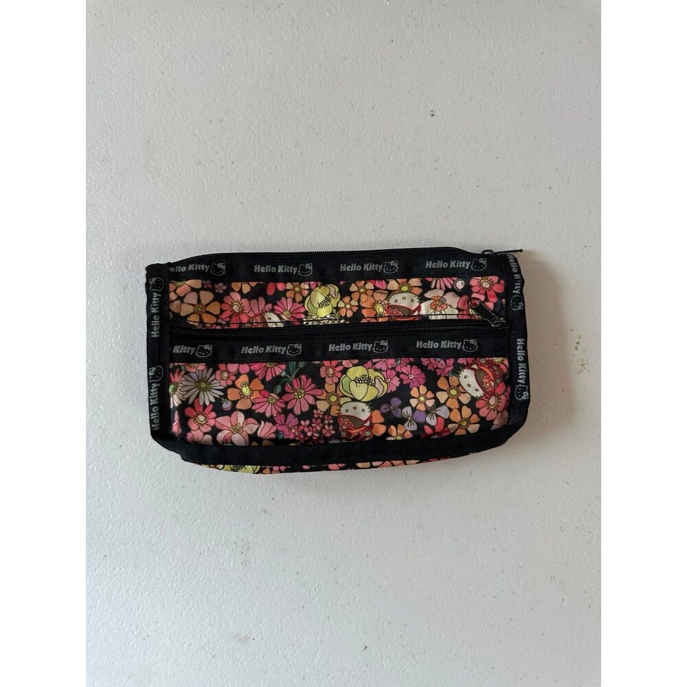 Sanrio Hello Kitty Japan Rare Floral Dual Zip Durable Nylon Cosmetic Pouch